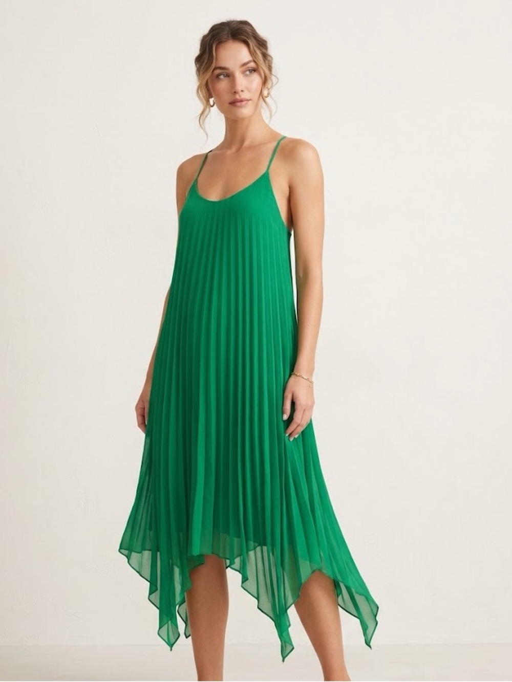 House of elegance -Green Pleated Handkerchief Hem Slip Dress M